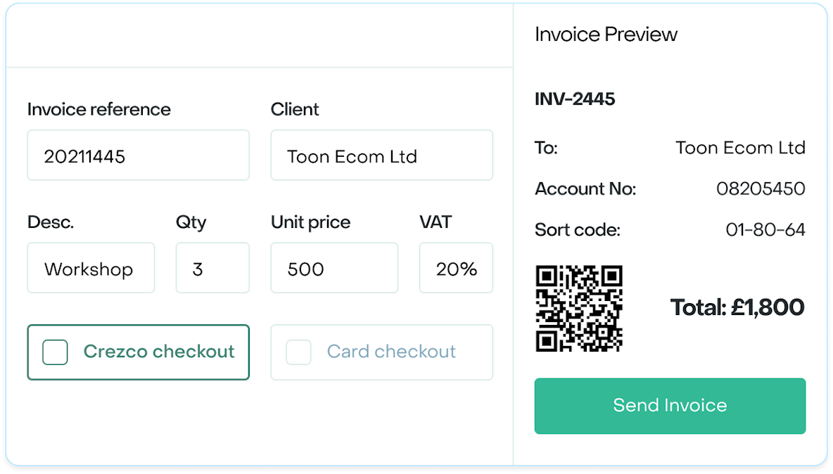 Invoice with Crezco checkout