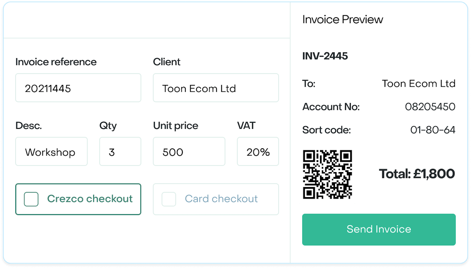 Invoice with Crezco checkout