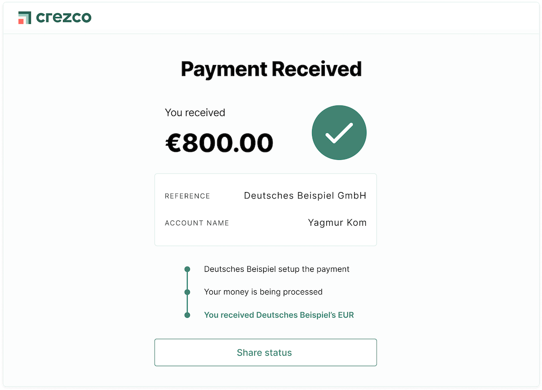 International payment received Crezco