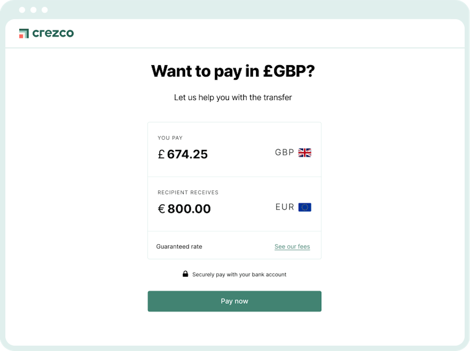 Pay GBP EUR Crezco